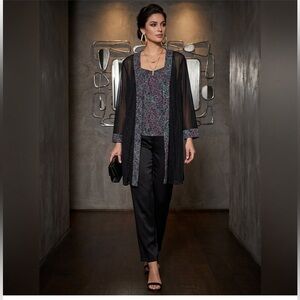 Alex Evenings 2pc Set: Sparkle Paisley Knit Tank & Sheer Mesh Glitter Jacket XL